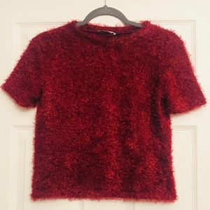 Zara Faux Fur Maroon / Burgundy Top
